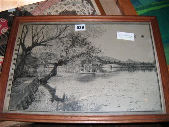 Japanese woodblock panel and a silk